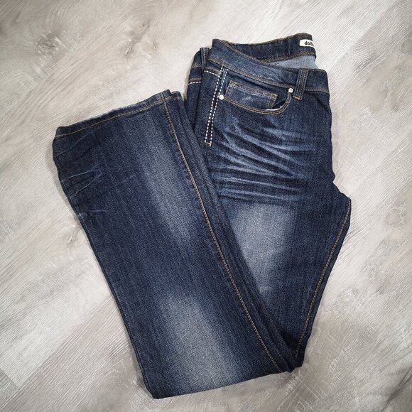 Dollhouse Ladies Size 15 Dark Wash Bootcut Embellished Blue Jeans - Picture 13 of 16
